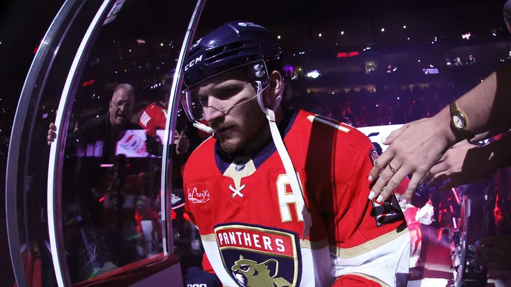 Matthew Tkachuk #19 of the Florida Panthers against the Toronto Maple Leafs at Amerant Bank Arena on May 16, 2025.