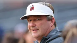 Head coach Kirby Smart of the Georgia Bulldogs walks the field during batting practice prior to the game between the Atlanta Braves and the Los Angeles Dodgers at Truist Park on May 02, 2025 in Atlanta, Georgia.
