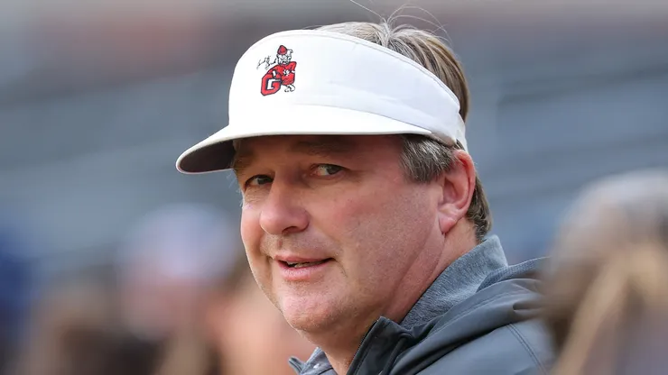 Head coach Kirby Smart of the Georgia Bulldogs walks the field during batting practice prior to the game between the Atlanta Braves and the Los Angeles Dodgers at Truist Park on May 02, 2025 in Atlanta, Georgia.