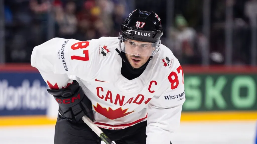 Sidney Crosby of Canada during the 2025 Ice Hockey World Championship match between Slovenia and Canada at Avicii Arena on May 10, 2025 in Stockholm, Sweden.