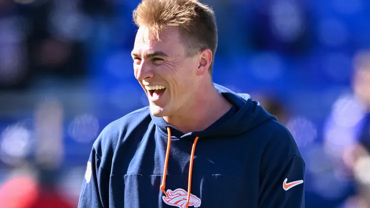 Bo Nix #10 of the Denver Broncos looks on prior to a game against the Baltimore Ravens at M&T Bank Stadium on November 03, 2024 in Baltimore, Maryland.
