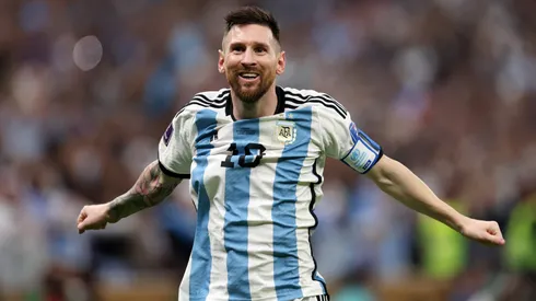 Lionel Messi of Argentina celebrates after scoring his team's third goal in the 2022 World Cup final