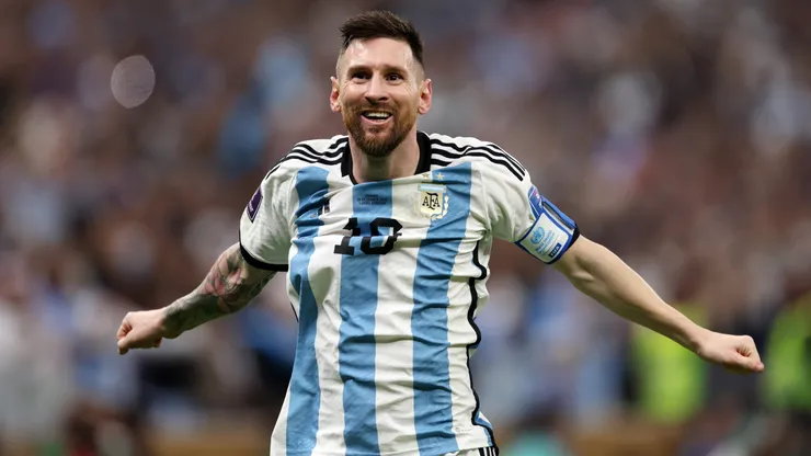 Lionel Messi of Argentina celebrates after scoring his team's third goal in the 2022 World Cup final
