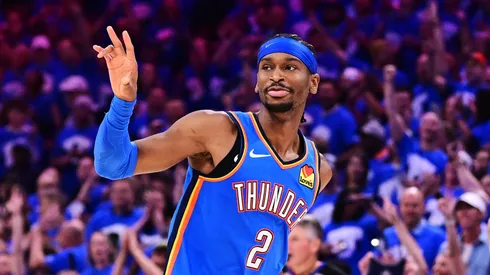 Shai Gilgeous-Alexander celebrating.