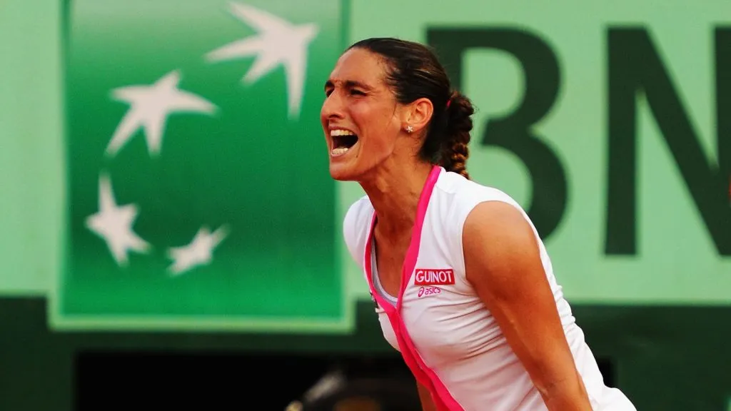Razzano celebrates her win over Serena Williams at the 2012 French Open (Getty Images)