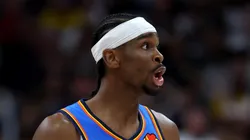 Shai Gilgeous-Alexander #2 of the Oklahoma City Thunder reacts against the Denver Nuggets during the second quarter in Game Six of the Western Conference Second Round NBA Playoffs