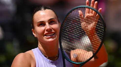 Aryna Sabalenka celebrates during Madrid
