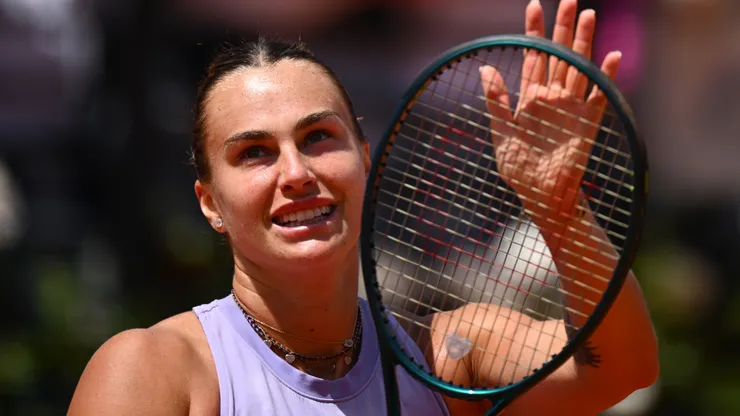 Aryna Sabalenka celebrates during Madrid