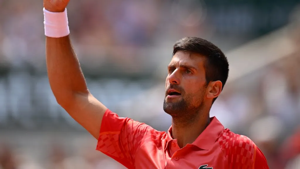 Novak Djokovic of Serbia celebrates a point against Carlos Alcaraz of Spain during the Men’s Singles Semi Final match on Day Thirteen of the 2023 French Open. (Source: Clive Mason/Getty Images)
