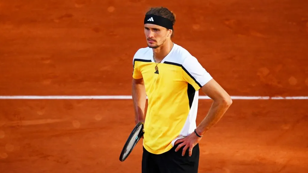 Alexander Zverev of Germany looks dejected after a line call against Carlos Alcaraz of Spain during the Men’s Singles Final match on Day 15 of the 2024 French Open. (Source: Tim Goode/Getty Images)