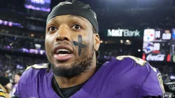 Derrick Henry #22 of the Baltimore Ravens looks on after the game against the Pittsburgh Steelers in the AFC Wild Card Playoff at M&T Bank Stadium on January 11, 2025 in Baltimore, Maryland.