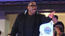 Team Shannon Coach Shannon Sharpe communicates to his team during the first half against Team Stephen A. during the Ruffles NBA All-Star Celebrity Game at Lucas Oil Stadium on February 16, 2024 in Indianapolis, Indiana.