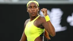 Coco Gauff of the United States celebrates a point in the Women's Singles Third Round match against Leylah Fernandez of Canada during day six of the 2025 Australian Open.