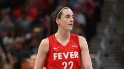 Caitlin Clark of the Indiana Fever looks on during the match against Chicago Sky
