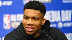 Giannis Antetokounmpo of the Milwaukee Bucks speaks during media availability as part of 2023 NBA All Star Weekend on February 18, 2023 in Salt Lake City, Utah.