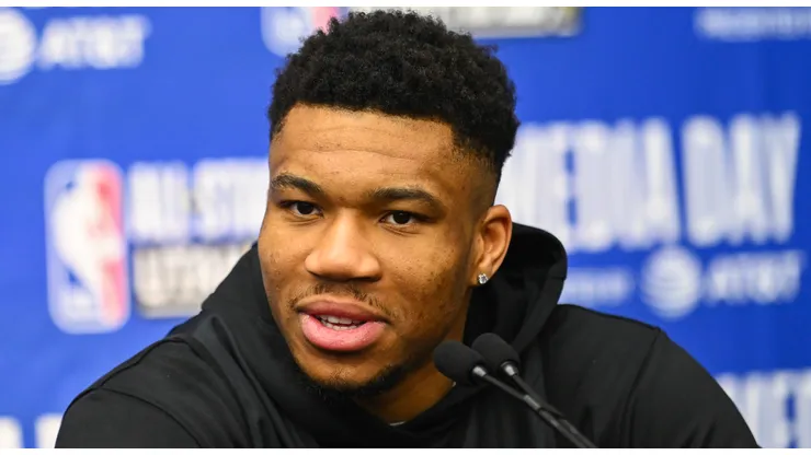 Giannis Antetokounmpo of the Milwaukee Bucks speaks during media availability as part of 2023 NBA All Star Weekend on February 18, 2023 in Salt Lake City, Utah.