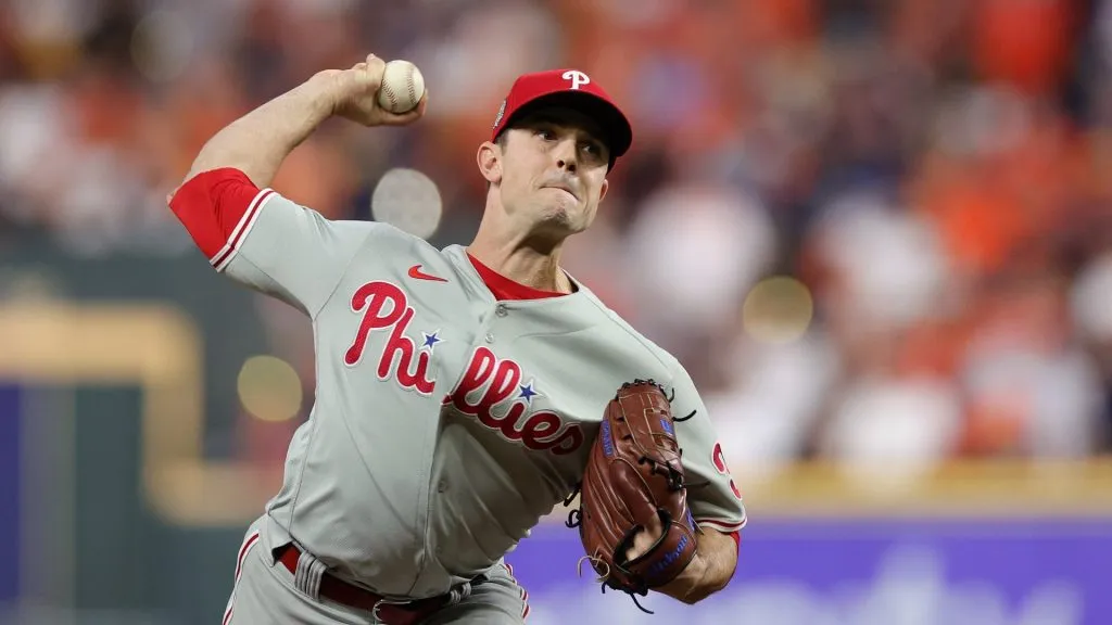 David Robertson #30 of the Philadelphia Phillies pitches in the 10th inning against the Houston Astros in Game One of the 2022 World Series