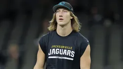 Trevor Lawrence #16 of the Jacksonville Jaguars warms up before the game against the New Orleans Saints at Caesars Superdome on October 19, 2023 in New Orleans, Louisiana.