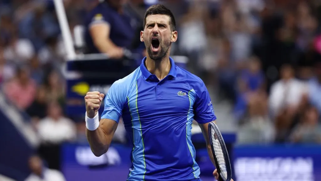 Novak Djokovic of Serbia celebrates after a point against Daniil Medvedev of Russia during their Men’s Singles Final match on Day Fourteen of the 2023 US Open. (Source: Elsa/Getty Images)