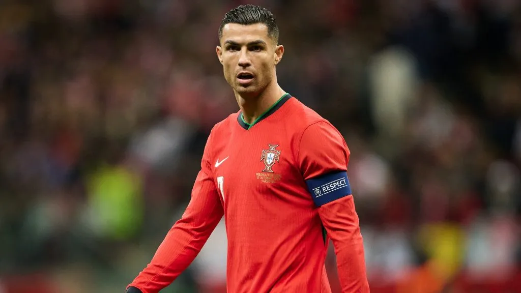 Cristiano Ronaldo of Portugal looks on during the UEFA Nations League 2024/25 League A Group A1 match between Poland and Portugal at PGE Narodowy on October 12. (Source: Rafal Oleksiewicz/Getty Images)