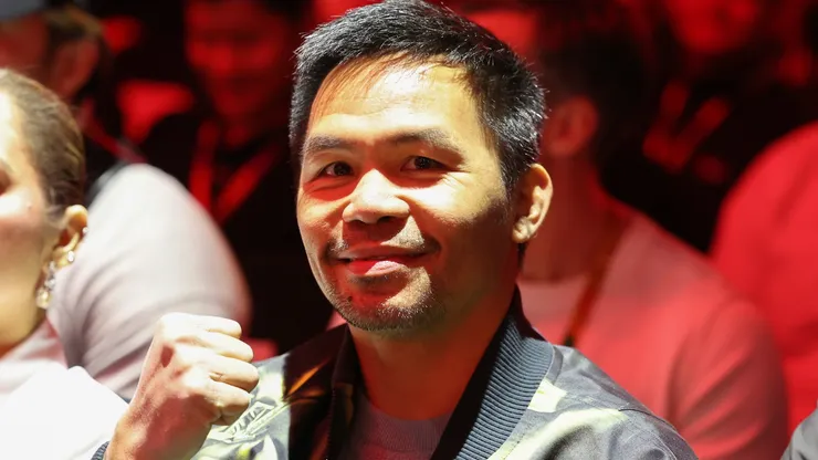 Manny Pacquiao poses for a photo ahead of the WBC World Featherweight title fight between Rey Vargas and Nick Ball on the Knockout Chaos boxing card at the Kingdom Arena on March 08, 2024 in Riyadh, Saudi Arabia.