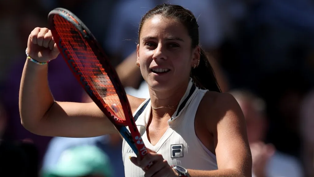 Emma Navarro of the United States celebrates after defeating Paula Badosa of Spain during their Women’s Singles Quarterfinal match on Day Nine of the 2024 US Open. (Source: Jamie Squire/Getty Images)