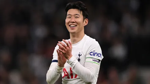 Son Heung-Min of Tottenham Hotspur acknowledges the fans at the end of the Premier League match between Tottenham Hotspur and Nottingham Forest at Tottenham Hotspur Stadium on April 07, 2024.