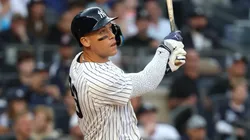 Aaron Judge #99 of the New York Yankees bats against the New York Mets during their game at Yankee Stadium on May 18, 2025 in New York City.