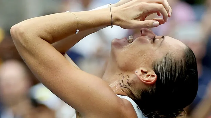 Flavia Pennetta celebrates winning the US Open
