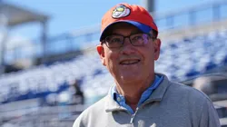 New York Mets owner Steve Cohen looks on during spring training workouts at Clover Park on February 17, 2025 in Port St. Lucie, Florida.