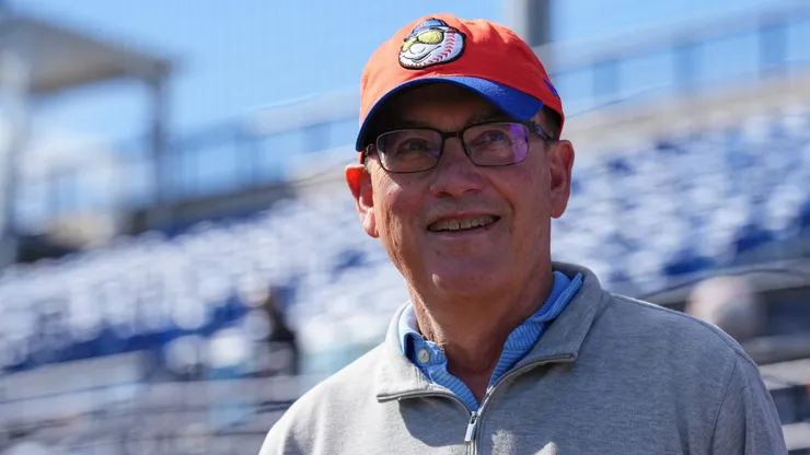 New York Mets owner Steve Cohen looks on during spring training workouts at Clover Park on February 17, 2025 in Port St. Lucie, Florida.