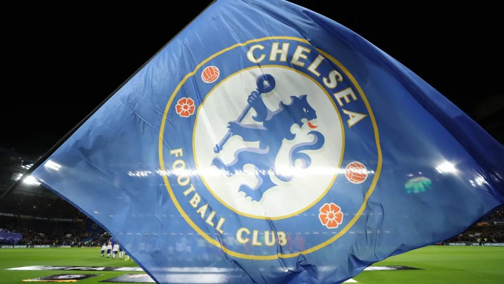 A Chelsea flag is seen as the teams walk out prior to the UEFA Europa League Group L match between Chelsea and PAOK at Stamford Bridge on November 29, 2018. (Source: Richard Heathcote/Getty Images)