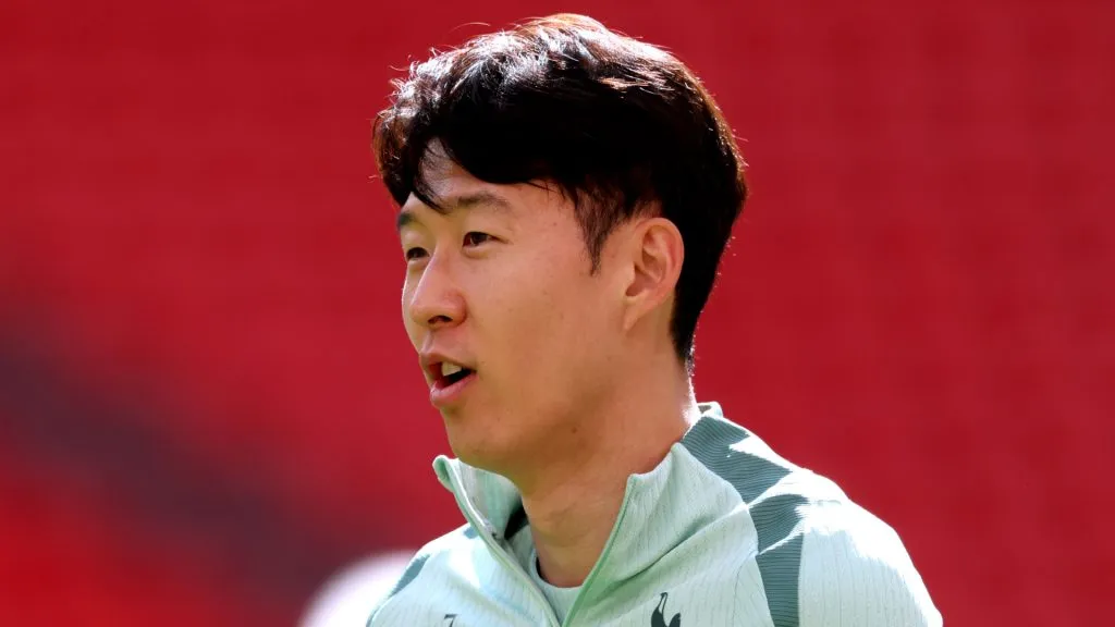 Son during the practice session ahead of the Europa League final (Getty Images)