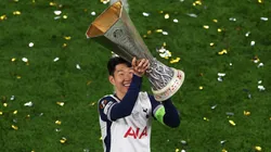 Son Heung-Min lifts the UEFA Europa League trophy after his team's victory in the Final 2025 between Tottenham Hotspur and Manchester United