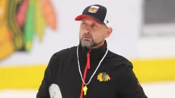 Coach Anders Sorensen looks on during Prospect Camp practice at Fifth Third Arena on September 14, 2023 in Chicago, Illinois.