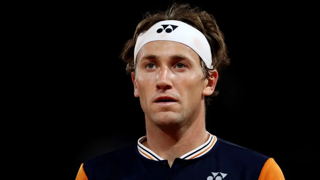 Casper Ruud of Norway looks on against Holger Rune of Denmark during the Men’s Singles Quarter Final match on Day Eleven of the 2023 French Open at Roland Garros on June 07, 2023. (Source: Lewis Storey/Getty Images)