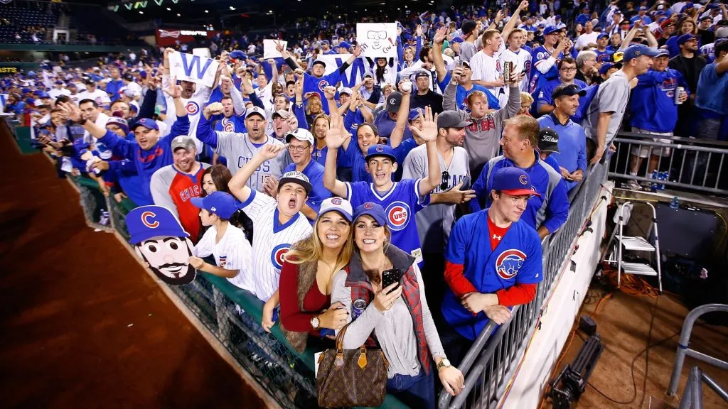 Chicago Cubs fans celebrate after the Chicago Cubs defeat the Pittsburgh Pirates to win the National League Wild Card game at PNC Park on October 7, 2015. (Source: Jared Wickerham/Getty Images)