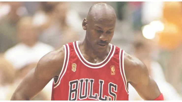 Guard Michael Jordan of the Chicago Bulls stands on the court during a playoff game against the Utah Jazz at the Delta Center in Salt Lake City, Utah. The Jazz won the game 104-93.