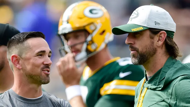 Matt LaFleur and Aaron Rodgers with the Green Bay Packers
