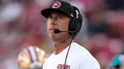 Head coach Kyle Shanahan of the San Francisco 49ers looks on from the sidelines against the New Orleans Saints during the second half of a preseason game at Levi's Stadium on August 18, 2024 in Santa Clara, California.