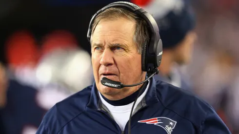 Head coach Bill Belichick of the New England Patriots looks on during the AFC Divisional Playoff Game against the Kansas City Chiefs at Gillette Stadium on January 16, 2016 in Foxboro, Massachusetts.