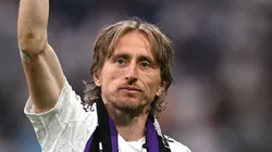 Luka Modric of Real Madrid shows appreciation to the fans following his final appearance for Real Madrid after the LaLiga match between Real Madrid CF and Real Sociedad