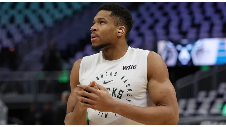 Milwaukee Bucks forward Giannis Antetokounmpo #34 warms up before Game Four of the Eastern Conference First Round NBA Playoffs against the Indiana Pacers at Fiserv Forum on April 27, 2025 in Milwaukee, Wisconsin.