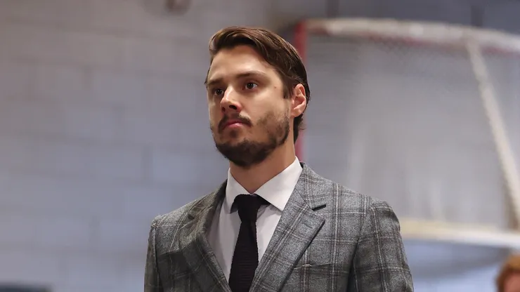 Sebastian Aho #20 of the Carolina Hurricanes arrives prior to Game Three of the Eastern Conference Final of the 2025 Stanley Cup Playoffs against the Florida Panthers at Amerant Bank Arena on May 24, 2025 in Sunrise, Florida.