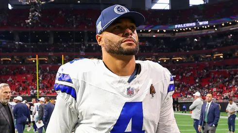 Dak Prescott walks off the field after a loss on November 03, 2024 in Atlanta, Georgia.