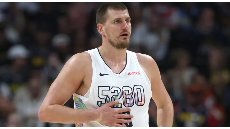 Nikola Jokic #15 of the Denver Nuggets plays the New Orleans Pelicans at Ball Arena in the first quarter February 05, 2025 in Denver, Colorado.