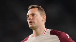 Manuel Neuer of Bayern Munich looks on as he warms up prior to the UEFA Champions League 2024/25 League Phase MD3 match between FC Barcelona and FC Bayern Munchen