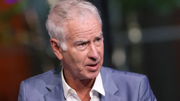 Former tennis player John McEnroe speaks during the US Open Reimagining Spectacular investment announcement for the Artur Ashe and USTA Billie Jean King National Tennis Center restoration at Times Center on May 19, 2025 in New York City.