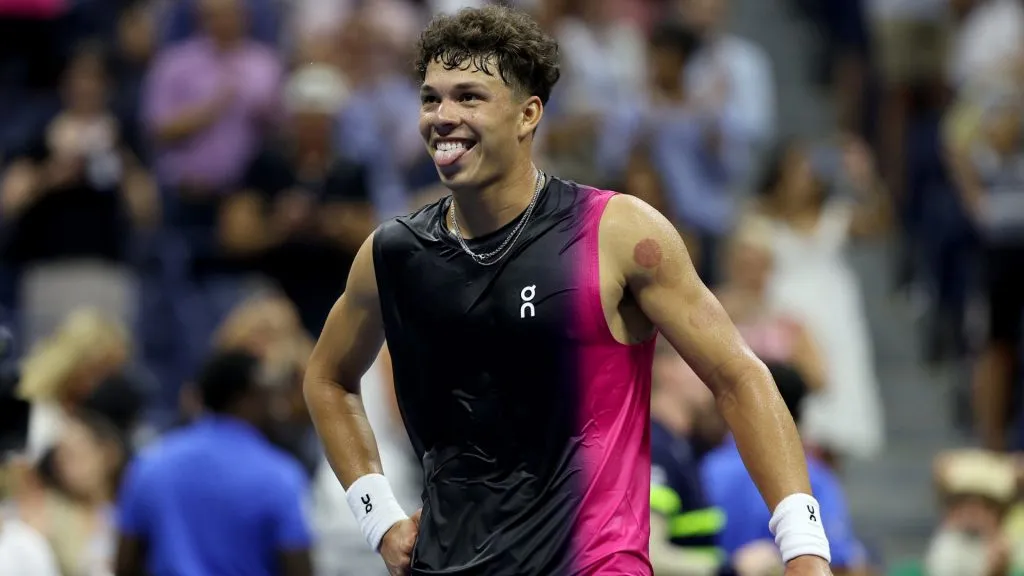 Ben Shelton of the United States celebrates after defeating Frances Tiafoe of the United States during their Men’s Singles Quarterfinal match on Day Nine of the 2023 US Open. (Source: Elsa/Getty Images)