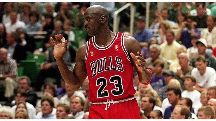 11 Jun 1997: Michael Jordan #23 of the Chicago Bulls moves on the court during game five of the NBA Finals against the Utah Jazz at the Delta Center in Salt Lake City, Utah. The Bulls defeated the Jazz 90-88 .
